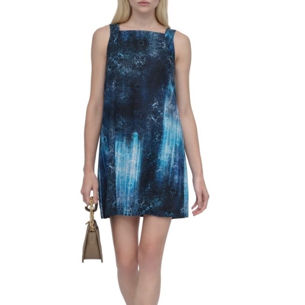DKNY Shift Dress Womens 16 New Blue Cosmic Linen Blend Tie Back MSRP $129